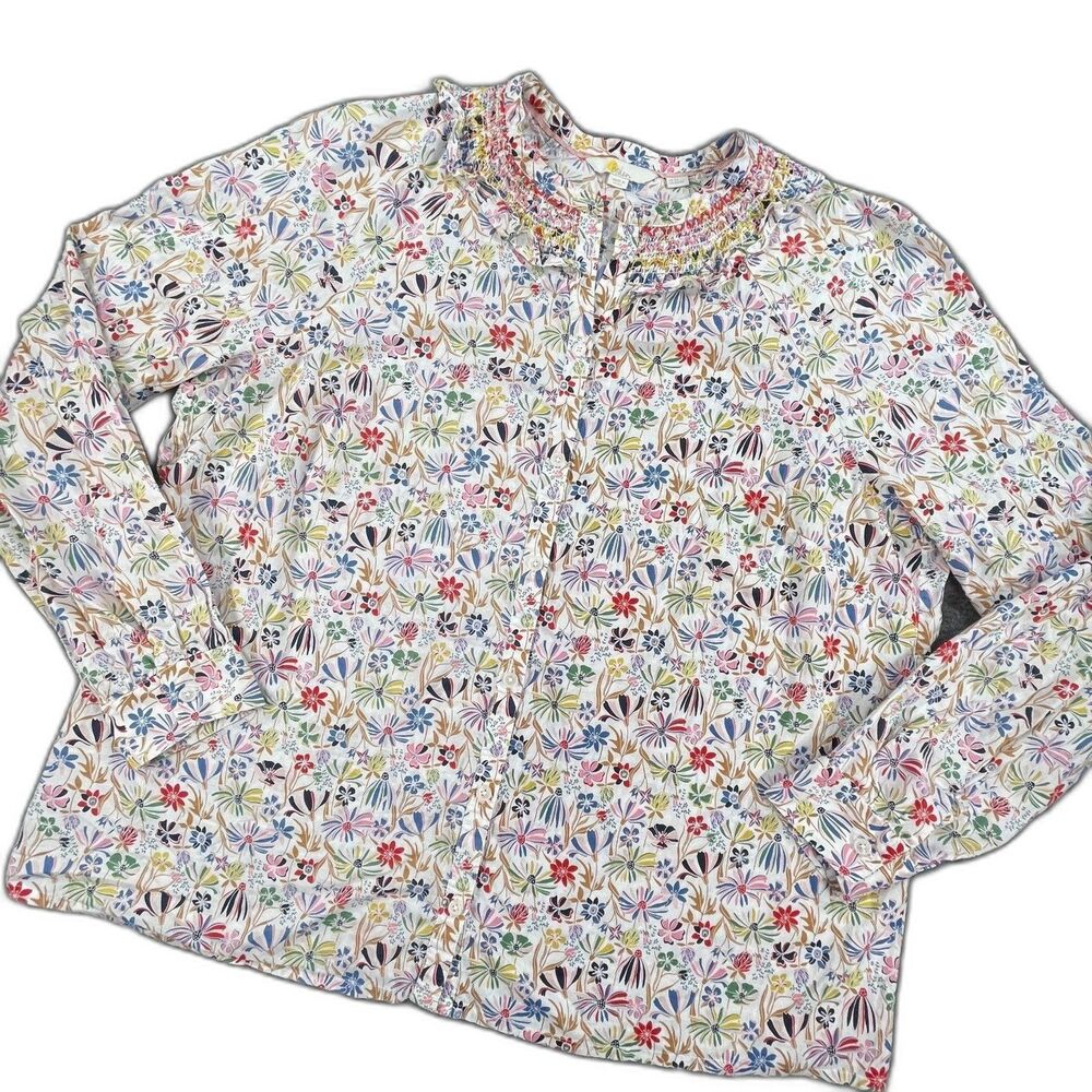 Boden Kitty Floral Smocked Neck Cotton Blouse 20/22 Plus Multicolor Boho Peasant